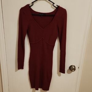 Almost Famous Burgundy Long Sleeve Ribbed Dress Perfect For Fall